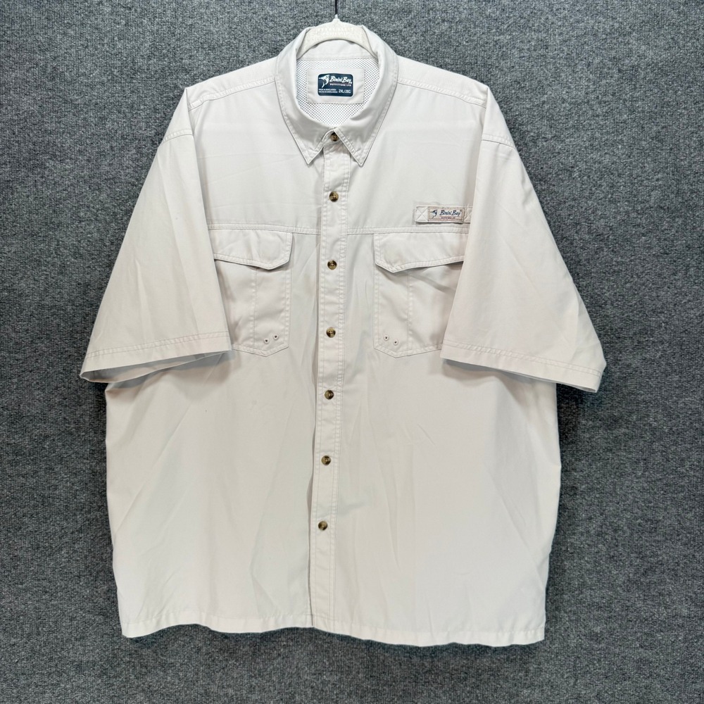 Bimini Bay Fishing Shirt Men 2XL Beige Vented Performance Short Sleeve Button Up